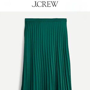 J.Crew Pleated Midi Skirt | Emerald Green Satin | Petite 4P | Holiday Glam